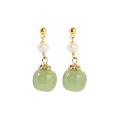 100% Natural Freshwater Pearl & Nephrite Jade Stone 14K Gold